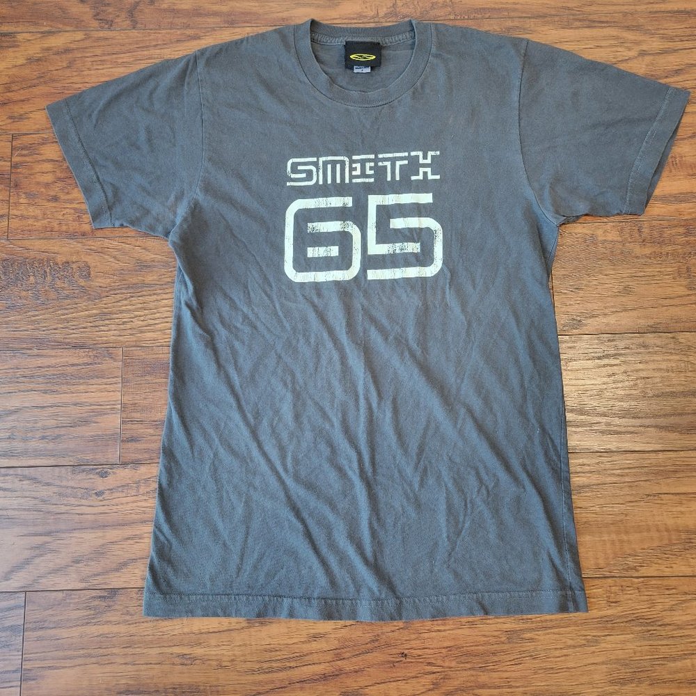 SMITH OPTICS 65 Vintage 90's Style Logo Gray Casual Shirt sz S w/ Minor Holes